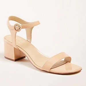 Ann Taylor Kennedy Nude Patent Leather Block Heel Sandal